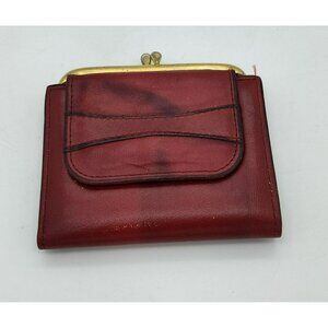 Vintage Amity Red Cowhide Wallet, Snap Close, Change Coin Pocket w Kiss Clasp